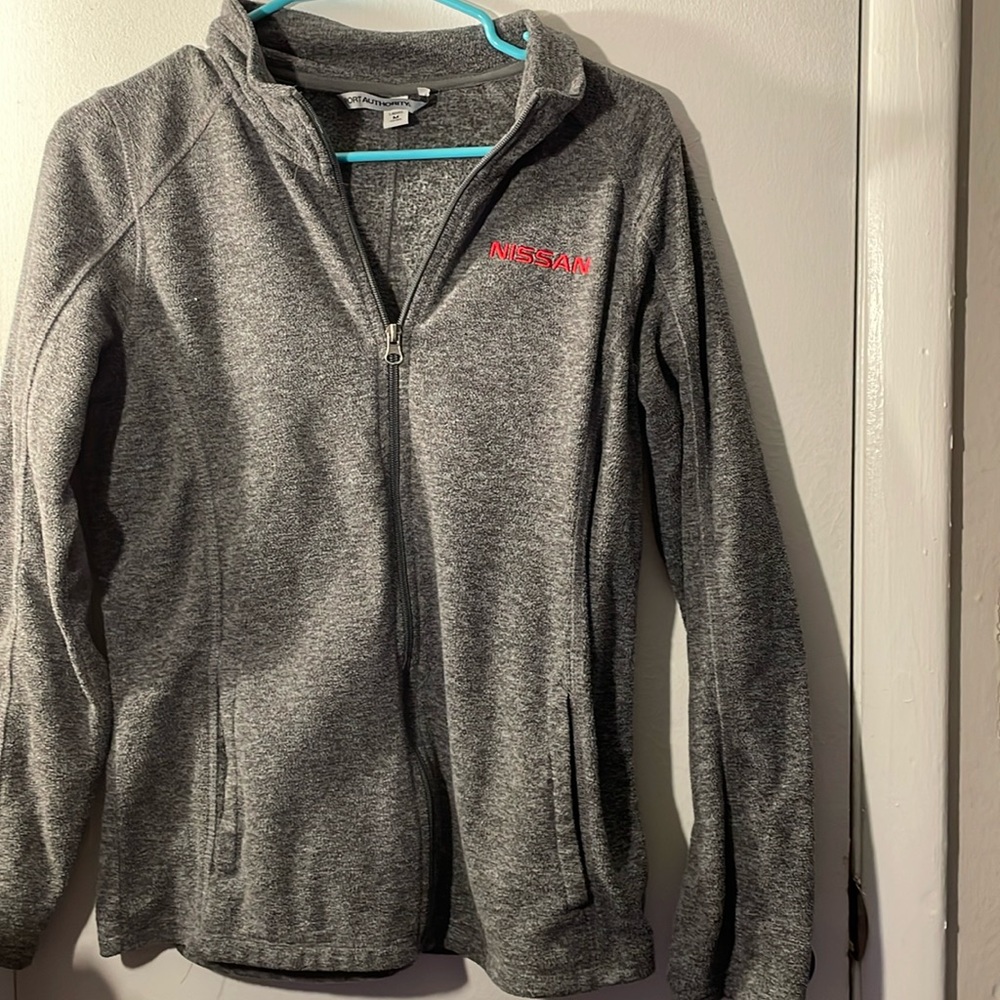 NISSAN Embroidered Heather Gray Women's Med Polyester Zippered Pocket Fleece